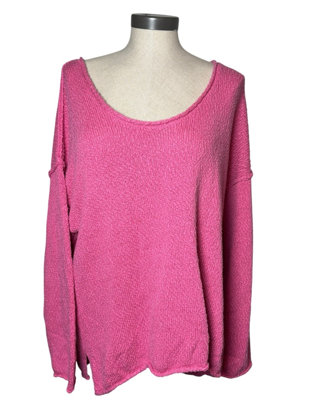 Aerie Oversized Pink Scoop Neck Textured Knit Sweater Large